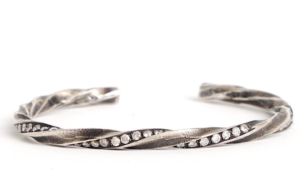 Sterling Silver Open Bangle with Diamonds