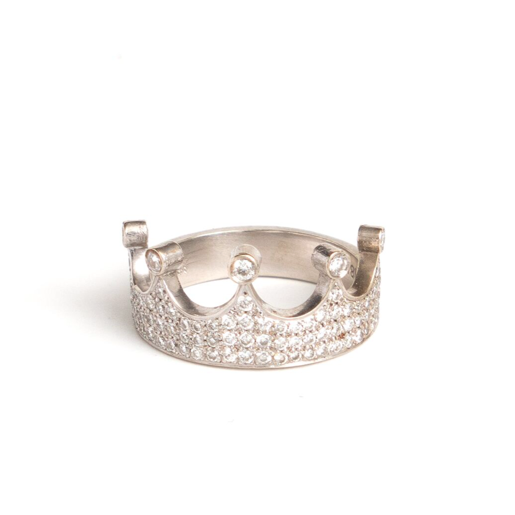 18K White Gold Crown Ring with Diamonds