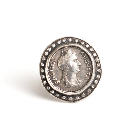Ancient Coin Ring with Diamonds