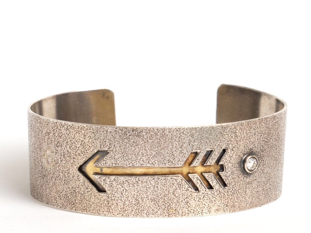 Sterling Silver Arrow Cuff with 18 Karat Yellow Gold and Diamond
