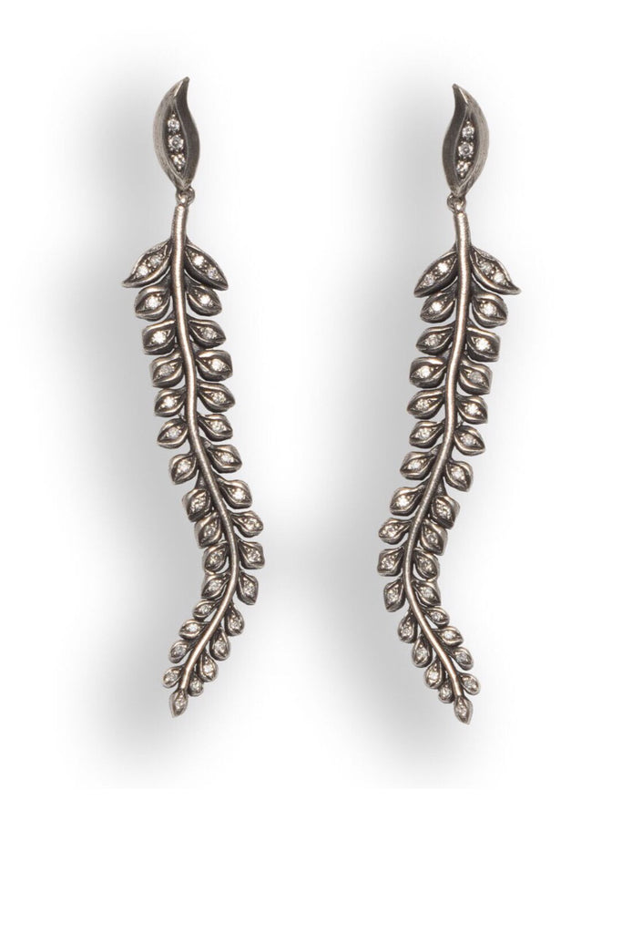 Sterling Silver Leaf Earrings with Diamonds
