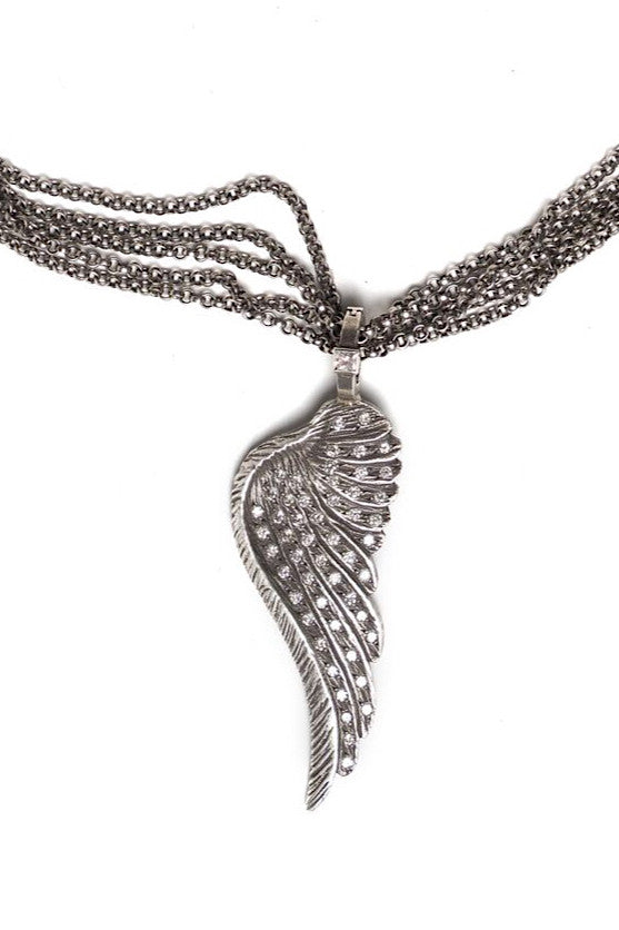 Sterling Silver Angel Wing Necklace with Diamonds