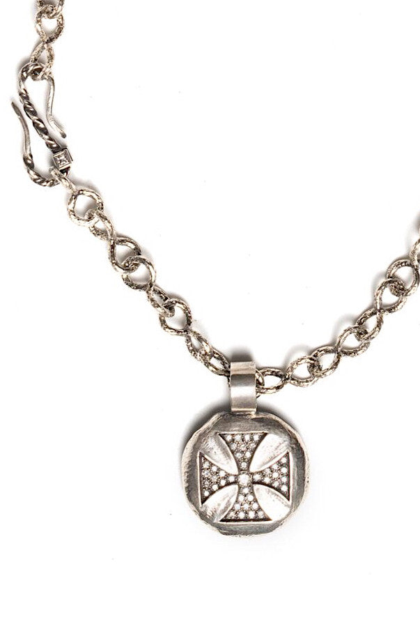 Sterling Silver Necklace with Maltese Cross Pendant and Diamonds