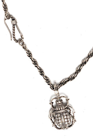Sterling Silver Scarab Necklace with Diamonds