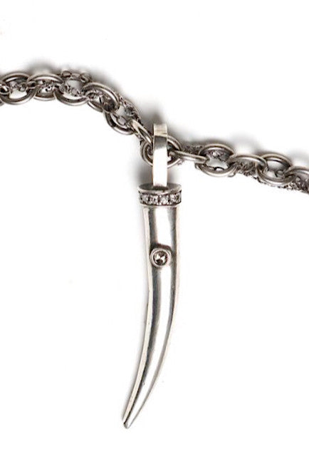 Sterling Silver Necklace with Tooth Pendant and Diamond Bead