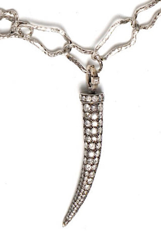 Sterling Silver Necklace with Pave Diamond Tooth Pendant